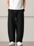 Mens Summer Linen Cotton Loose Fit Baggy Drawstring Pants