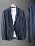 Men's 2Pcs Summer Single Breasted Pocket Lapel Solid Color Outfits