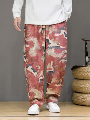 Crane Printed Casual Vintage Trousers for Men