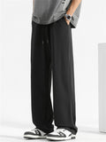 Mens Wide Leg Casual Ice Silk Breathable Drawstring Pants