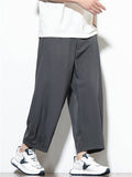 Mens Simple Casual Mid-waist Wide Leg Baggy Cropped Pants