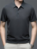 Men's Summer Solid Color Quarter Button Short Sleeve Polo Shirts