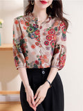 Summer Retro Elegant Floral Print Half Sleeve Shirt For Women