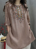 Women's Casual Summer Embroidery Round Neck Half Sleeve Shirt