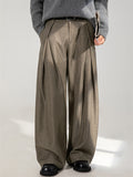 Men's Chic Solid Color Pleated Drape Straight Suit Pants