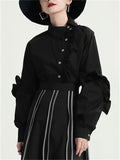 Women's Long Sleeve Asymmetric Collar Ruffled Trim Suit Shirts