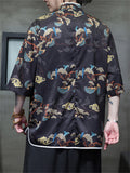 Men's Cool Print Stand Collar Half Sleeve Tang Suit Shirts