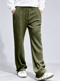 Men Jacquard Striped Pants Drawstring Elastic Waist Loose Fit Trousers