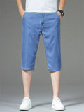 Mens Dark Indigo Below Knee Three Quarter Short Jeans