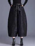 Women's Embossed Jacquard Tie-Waist Wide Leg Cropped Bloomers Pants