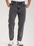 Men Vintage Wash Jeans Tapered Fit Straight Leg Denim Pants