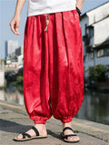 Men's Vintage Chinese Style Dragon Print Ice Silk Pants