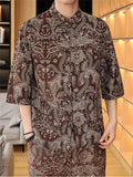 Men's 2-Piece Summer Print Half Sleeve Stand Collar Shirt& Pants Set