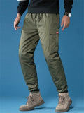 Mens Padded Down Cargo Joggers Drawstring Winter Work Pants