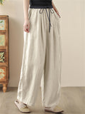 Summer Solid Color High Waist Loose Straight Pants for Women