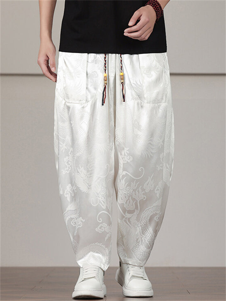 Men's Casual Loong Print Wide Leg Harem Pants