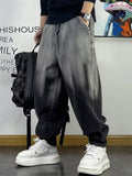 Men Streetwear Ombre Baggy Wide Leg Washed Denim Joggers Jeans