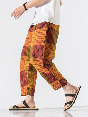 Large Size Plaid Printed Casual Pants for Men