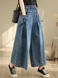 Loose Elastic Waist Wide Leg Jeans for Women