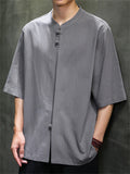 Summer Men's Linen Solid Color Half Sleeve Shirts