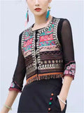 Women's Ethnic Style Embroidery Patchwork Vest with Fringe