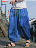 Men's Vintage Chinese Style Dragon Print Ice Silk Pants