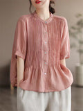 Women's Cozy Short Sleeved Linen Ramie Blouse Shirts