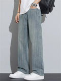 Men's Vintage Wide Leg Vertical Striped Relaxed Fit Jeans