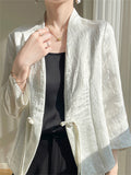 Chinese Style Retro Jacquard Frog Button Satin Suit Jacket for Women