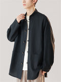 Chinese Style Cotton Metal Frog Button Stand Collar Shirt For Men