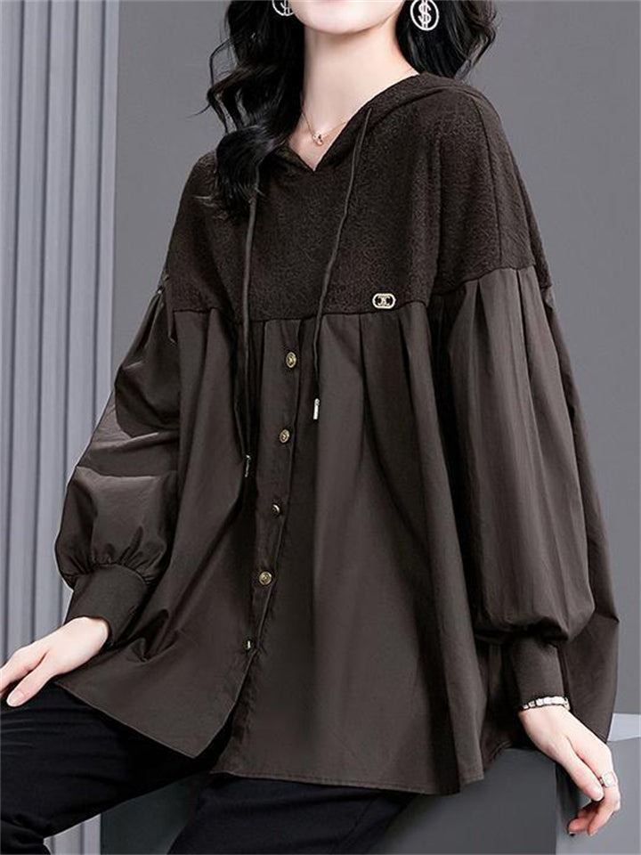 Women's Loose Patchwork Long Sleeve Hoodie Shirts