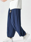Men's Japanese Style Cotton Linen Solid Color Loose Bloomers Pants