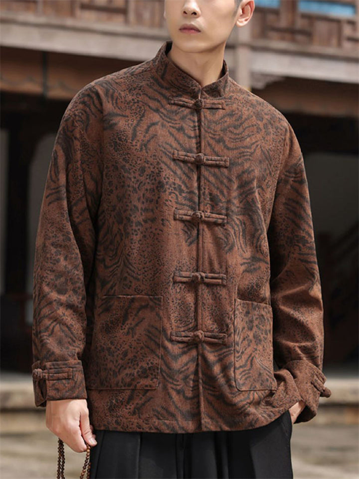 Men's Tiger Print Stand Collar Tang Suit Vintage Chinese Kung Fu Jackets