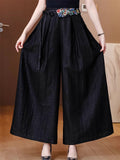 Women's Ethnic Style Embroidery Texture High Rise Wide Leg Pants
