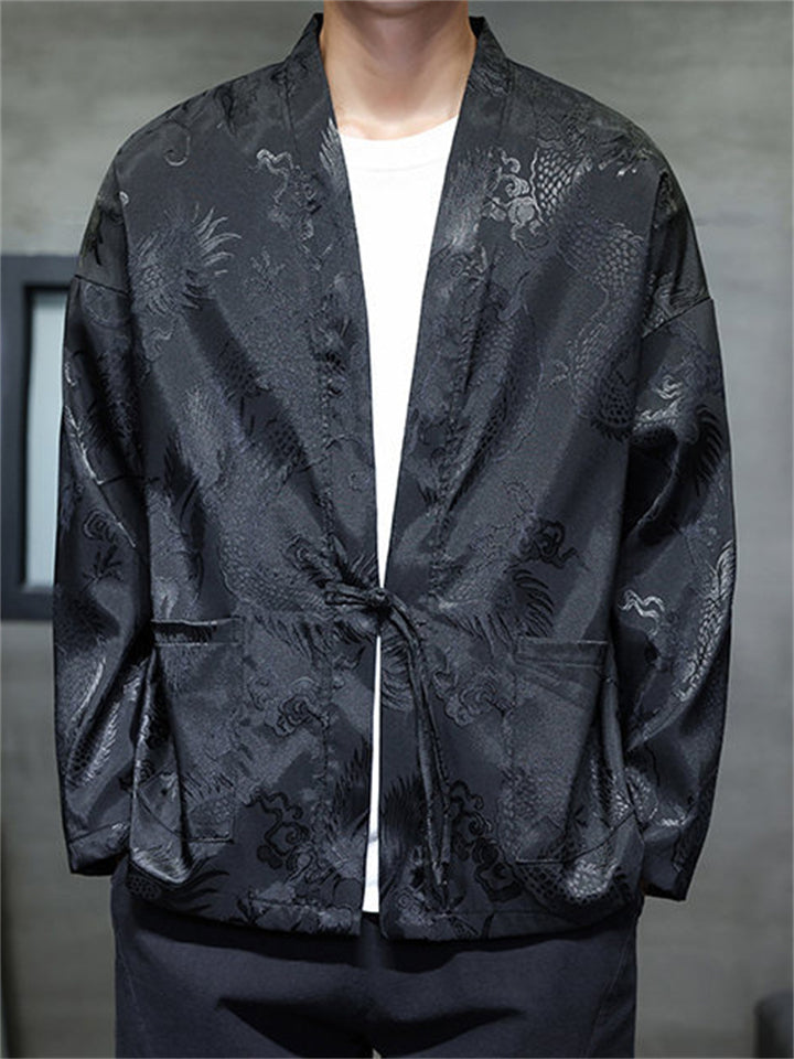 Men's Chinese Style Dragon Jacquard Lace-up Cardigan Outwear