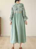 Chinese Style Vintage Print Patchwork Long Sleeve Dress for Women