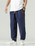 Chinese Style Embroidered Corduroy Pants for Male