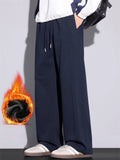 ‌Men's Autumn Winter Cotton Blend Loose Fit Pleated Straight Leg Casual Pants