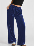 Women's Solid Color Velvet Drape Wide Leg Drawstring Pants