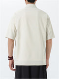 Men's Chinese Style Leaf Printed Stand Collar Short Sleeve Shirt