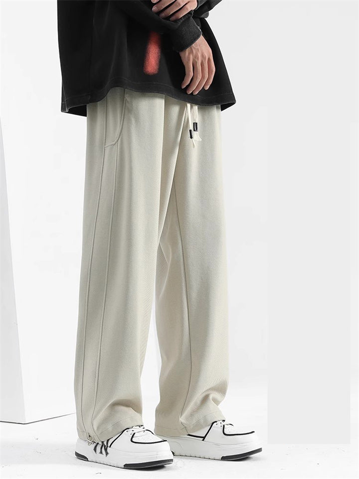 Men's Casual Solid Color Ankle-Tied Straight Wide Leg Pants