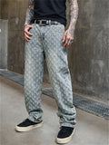 Men's American Style Vintage Jacquard Regular Fit Straight Leg Jeans
