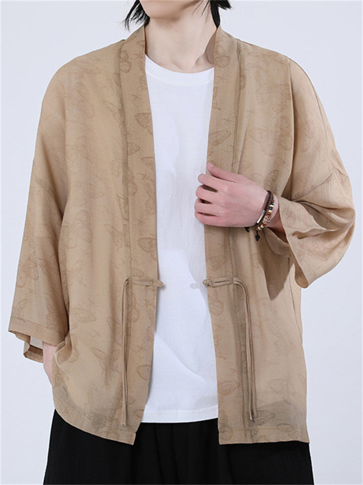 Men's Chinese Zen Style Butterflies Print Cardigan Shirts