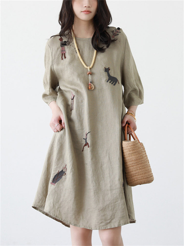 Women's Summer Simple Embroidery Round Neck Dress