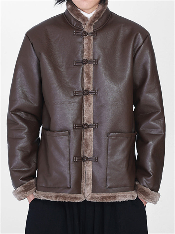 Men's Winter Warm Faux Leather Thermal Lined Tang Suit Coats