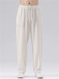 Mens Summer Linen Blend  Drawstring Breathable Beach Harem Joggers Pants