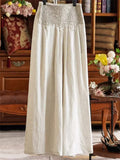Women's Ethnic Style Embroidery Solid Color Elastic Waist Wide Leg Pants