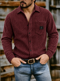 Mens Ribbed Knit Button Down Corduroy Shirt Jacket