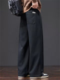 ‌Men's Autumn Winter Cotton Blend Loose Fit Pleated Straight Leg Casual Pants
