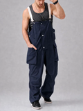 Mens Japanese Style Multi Pocket Cargo Bib Overalls Relaxed Jumpsuit
